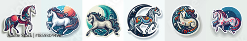 horse zodiac sticker vector. Vector, minimalist, illustration, icon set.