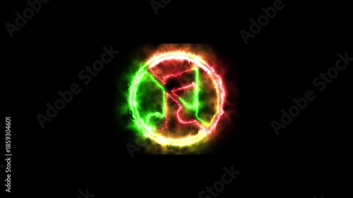 Neon fire music prohibition sign animation. Music prohibition sign, audio icon animation. 4k video