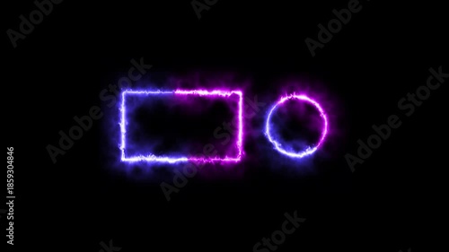Neon square and circle icon animation, beautiful abstract neon circle loading icon fire animation. 4k video.