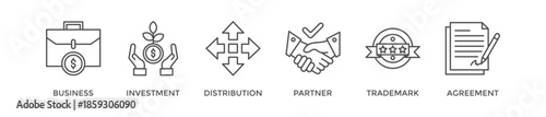 Franchise banner website icon vector illustration concept with the icons of business, investment, distribution, partner, trademark and agreement