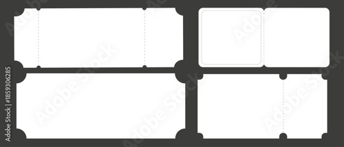 A set of blank, empty ticket and coupon templates with perforations in various shapes. An ideal vector layout for events, movies, concerts, flights, gift certificates, or promotions.