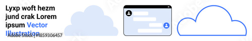 Cloud storage, digital communication, data exchange, user interface, online services, technology. Minimalistic cloud icons and a messaging interface. Cloud storage and digital communication concept