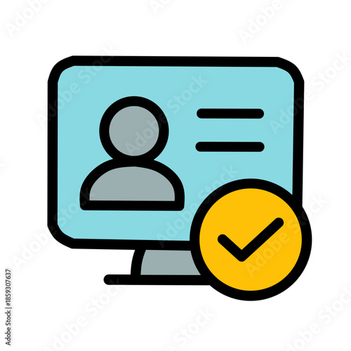 Verified ID Card Color Icon Flat Vector Transparent Background