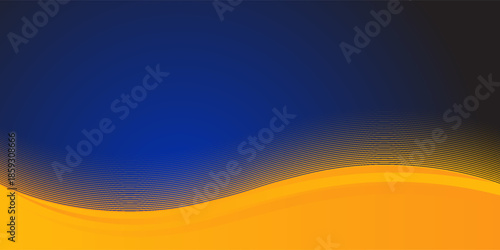 Abstract blue and yellow wave wide background banner curve element with line blue pettern space for text and message design, overlapping layers.