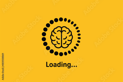 Brain icon with loading circle for processing thought concept