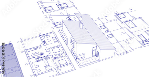 house architecture plan 3d illustration	
