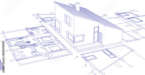 house architecture plan 3d illustration	