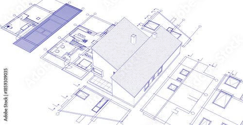 house architecture plan 3d illustration	