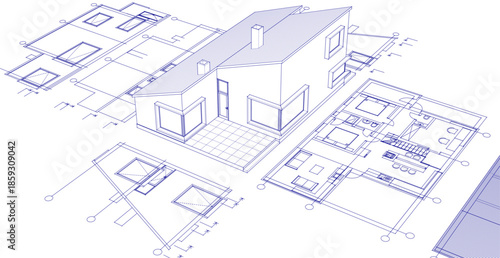 house architecture plan 3d illustration	