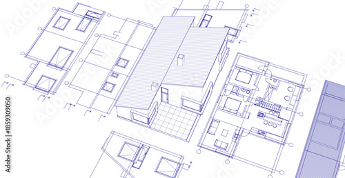 house architecture plan 3d illustration	