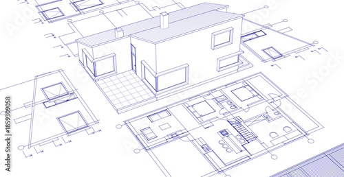 house architecture plan 3d illustration	