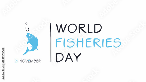 World Fisheries Day Banner with Blue Fish and Hook Icon for November 21st Celebration