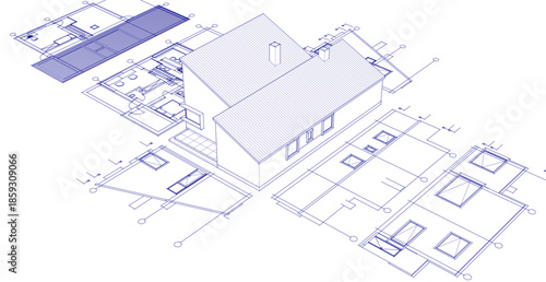 house architecture plan 3d illustration	