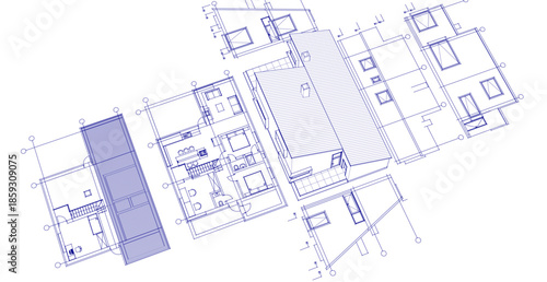 house architecture plan 3d illustration	