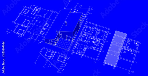 house architecture plan 3d illustration	