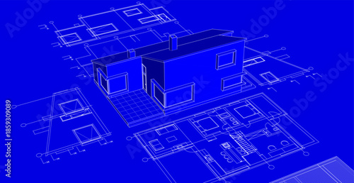 house architecture plan 3d illustration	