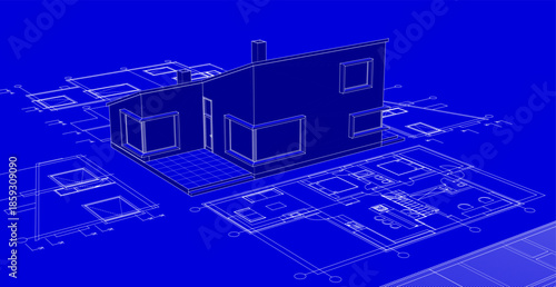 house architecture plan 3d illustration	