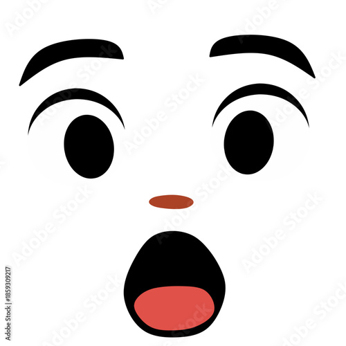 Vector illustration of a stylized woman face with a red smile and black fashion eyes as a character head icon