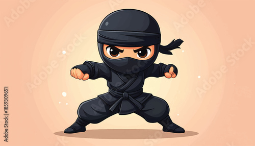 Cartoon Ninja Ready for Action with Intense Focus.