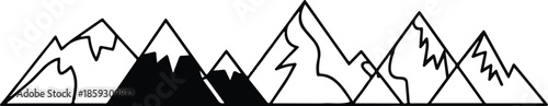 Stylized black and white line art mountain peaks for outdoor theme