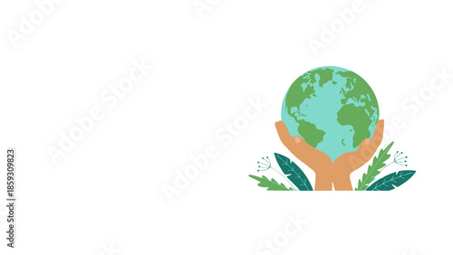 Environmental Concept Illustration of Hands Caring for the Earth Surrounded by Green Foliage