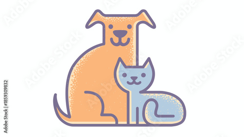 Minimalist dog and cat pet companionship flat design illustration