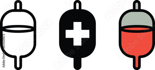 Medical iv bag line and color icons set saline drip symbols hospital care intravenous therapy