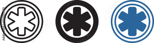 Star of life medical icon for emergency services and first aid in multiple styles