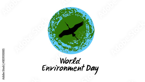 World Environment Day Graphic Featuring a Bird Silhouette Over a Textured Green Globe