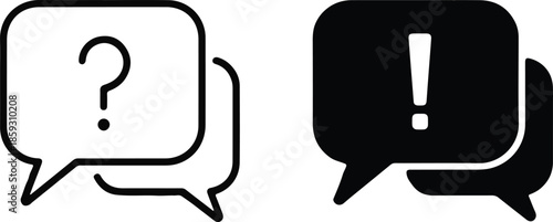 Speech bubble icons with question mark and exclamation point for support