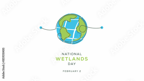 Minimalist National Wetlands Day Illustration with Stylized Earth Map and Line Art