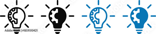 Light bulb with gear icon, innovation and idea generation symbol