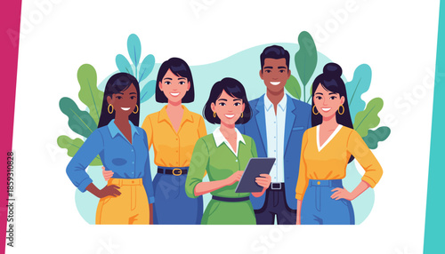 Professional diverse team collaboration Successful employees working together with a digital tablet