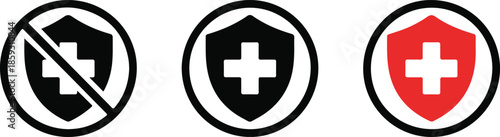 Medical protection shield symbols set indicating safety and prohibition