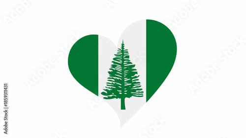 Norfolk Island flag inside a heart shape, patriotic symbol of love for the territory with the green Norfolk pine tree icon