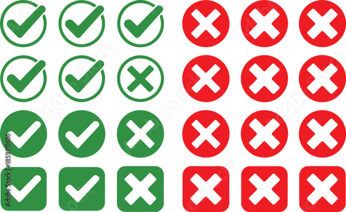 Grid of green check marks and red cross marks in shapes