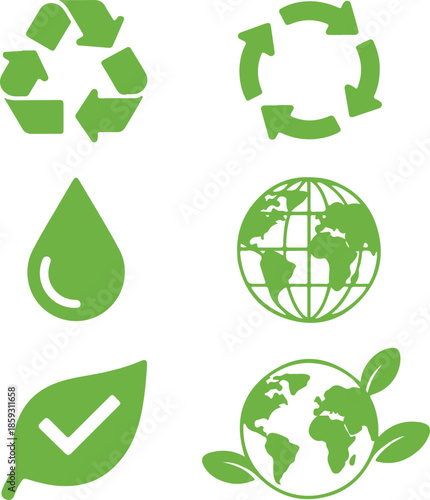 Set of green eco friendly icons for recycling and nature