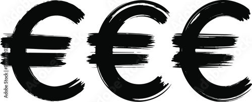 Set of three hand drawn euro currency symbol with a grunge style