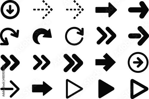 Set of black vector arrows for navigation and direction signs