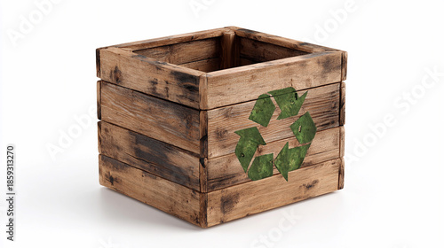 Wooden box for recycling placed on a flat surface indoors