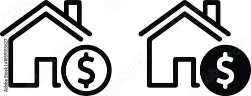 House property pricing icons set with chimney and dollar sign vector