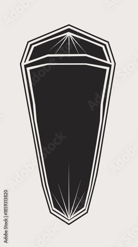 Stylized black coffin icon with white outline flat minimalist vector illustration funeral burial symbol design isolated on light background