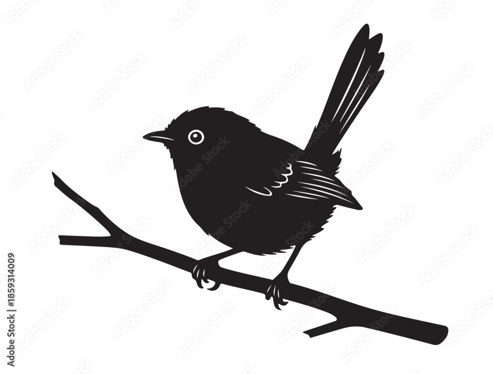 Obraz premium Fairy Wren silhouette image white background.