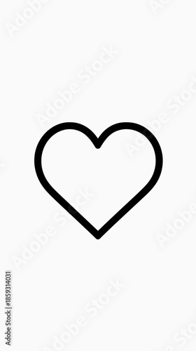 Minimalist black heart outline icon on white background with smooth symmetrical shape symbolizing love and affection vector illustration