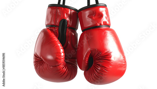 Red Boxing Gloves Hanging from Ropes.