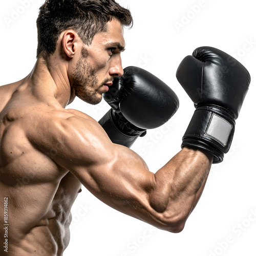 Muscular Man Wearing Boxing Gloves Fighting.