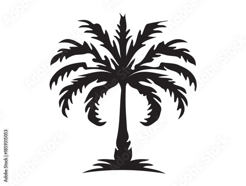 New palm tree in silhouette white background..