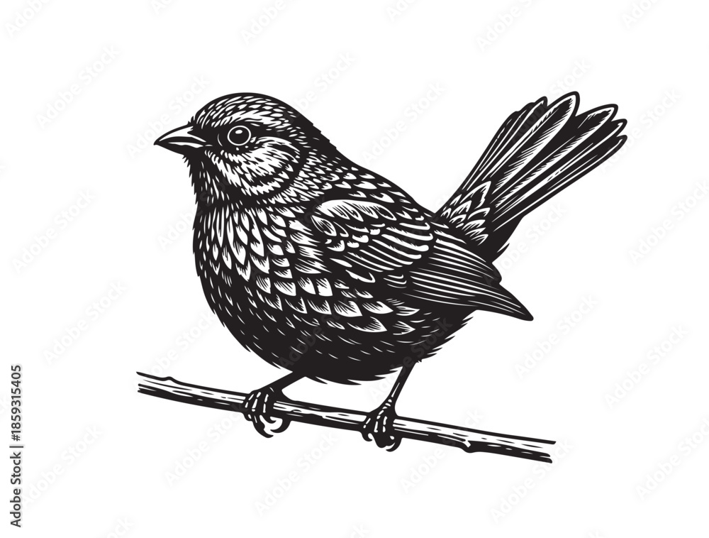 Obraz premium Sparrow image in silhouette white background.