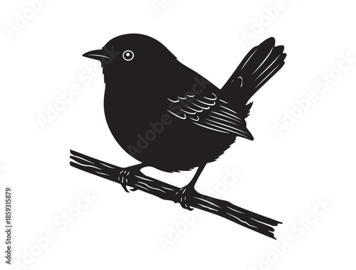 Wren in silhouette white background.