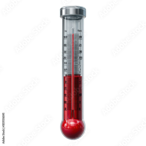 3d illustration of red liquid thermometer isolated on transparent background